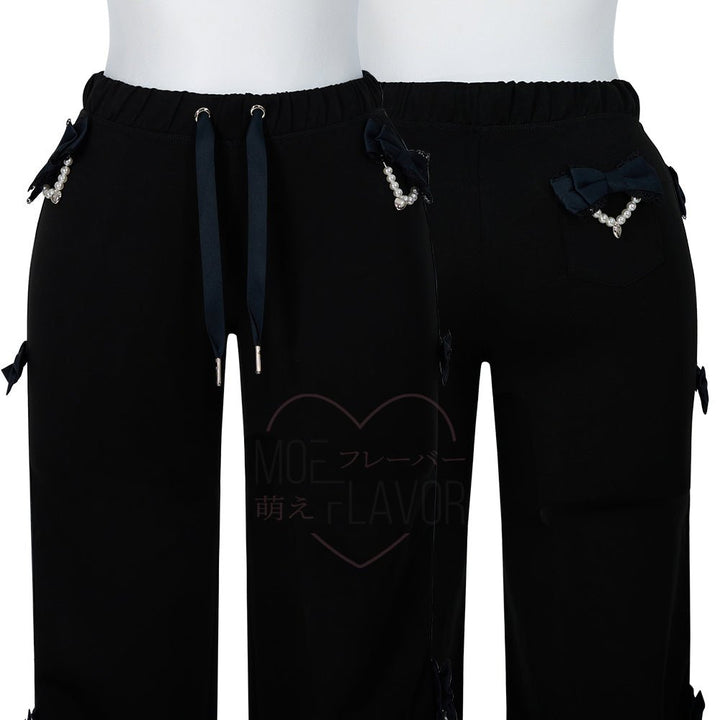 Pre-Order Jirai Kei Bow Track Pants - MOEFLAVOR - Japanese-Inspired Lingerie & Anime Cosplay Fantasywear