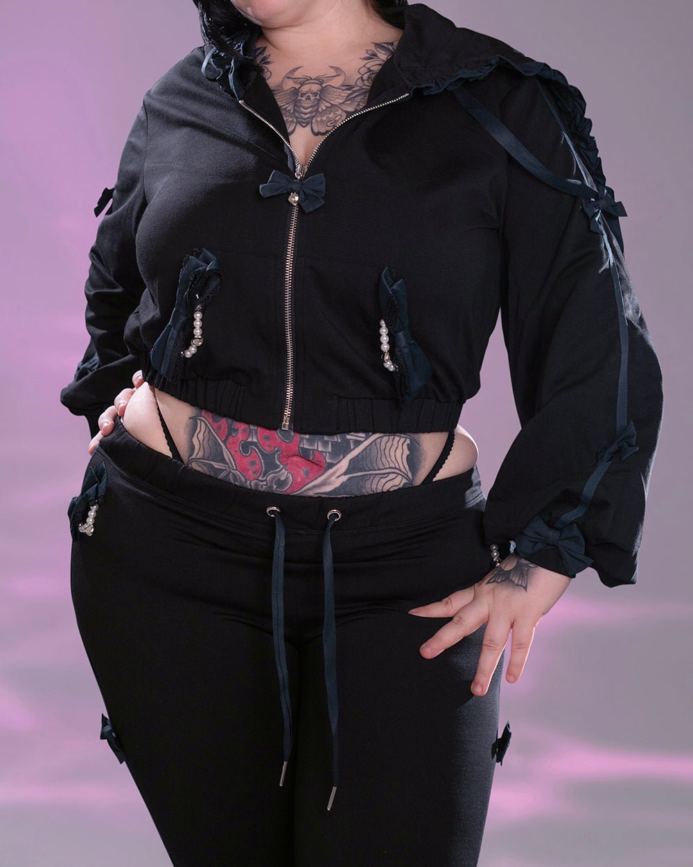 Pre-Order Jirai Kei Bow Track Pants - MOEFLAVOR - Japanese-Inspired Lingerie & Anime Cosplay Fantasywear
