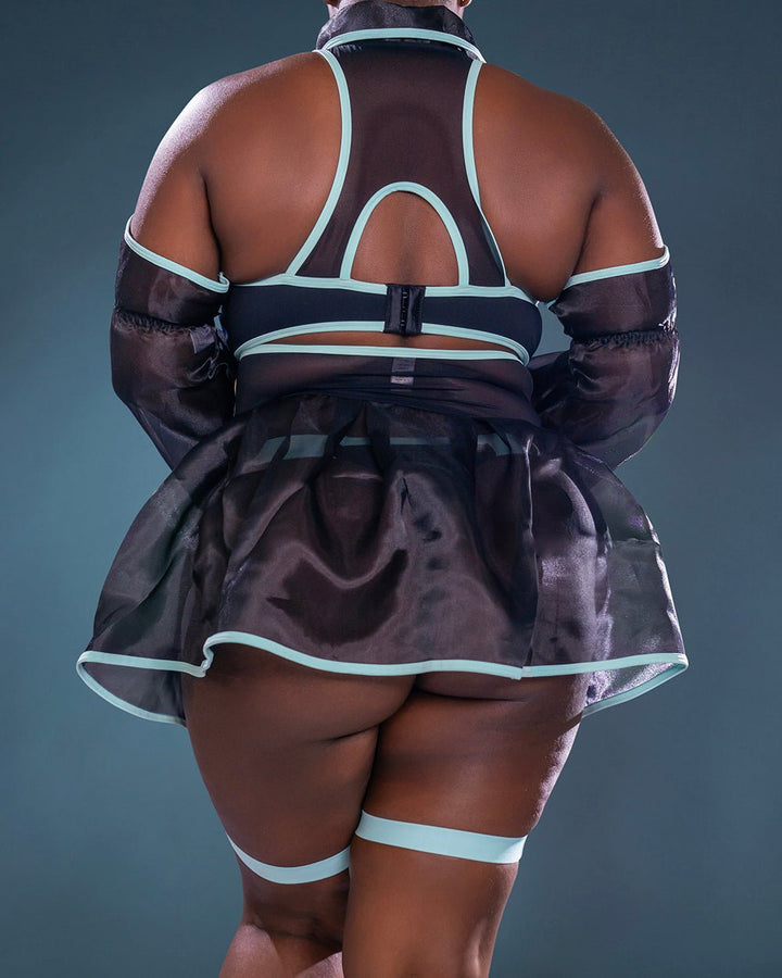 Pre-Order Pixel Kiss - Mesh Cyber Girl Lingerie Dress with Garters - MOEFLAVOR - Japanese-Inspired Lingerie & Anime Cosplay Fantasywear