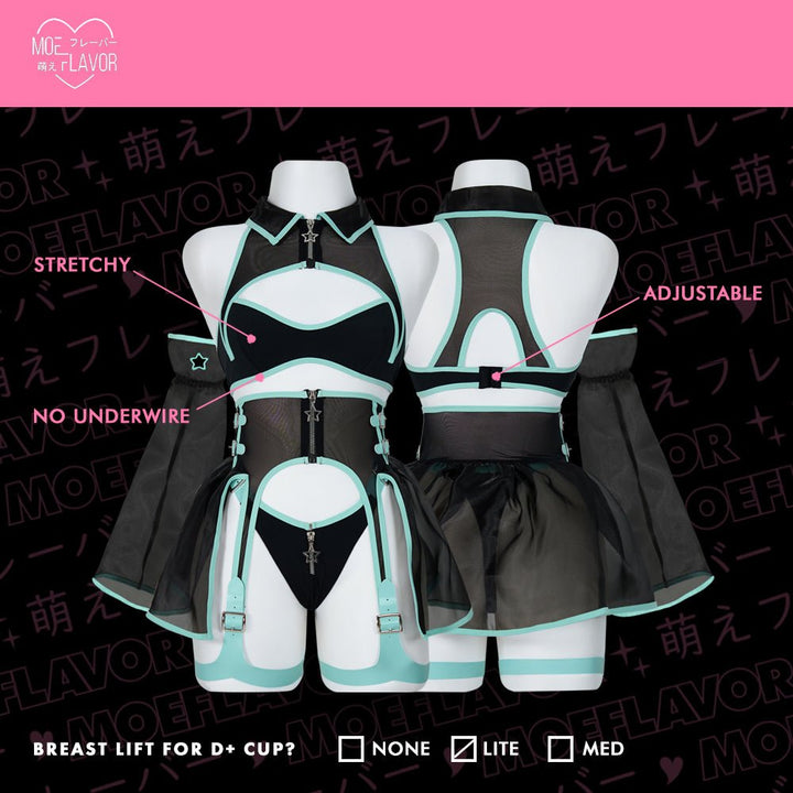 Pre-Order Pixel Kiss - Mesh Cyber Girl Lingerie Dress with Garters - MOEFLAVOR - Japanese-Inspired Lingerie & Anime Cosplay Fantasywear
