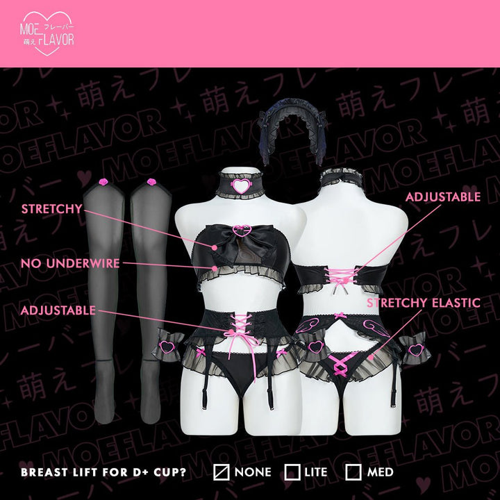 Pre - Order Wings of Temptation Ruffle Corset Lingerie - MOEFLAVOR - Japanese - Inspired Lingerie & Anime Fantasywear