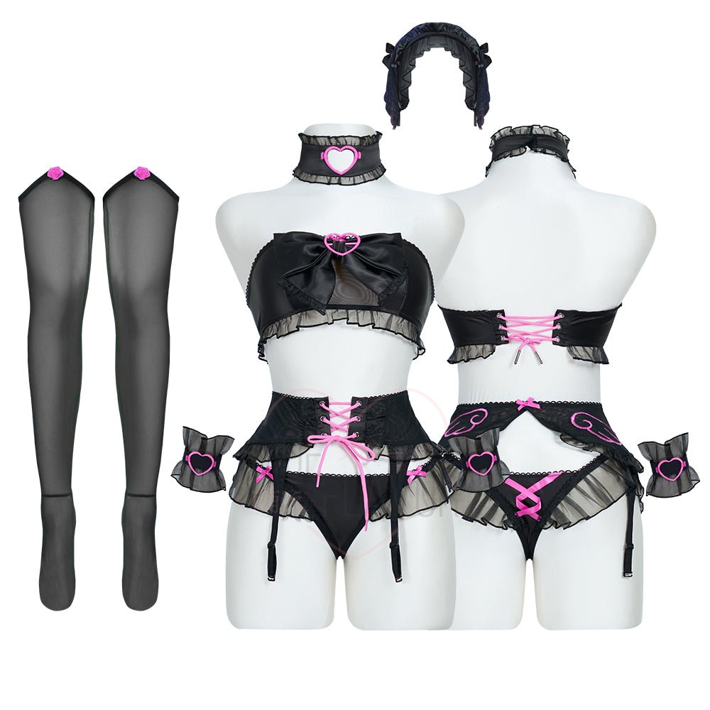 Pre - Order Wings of Temptation Ruffle Corset Lingerie - MOEFLAVOR - Japanese - Inspired Lingerie & Anime Fantasywear