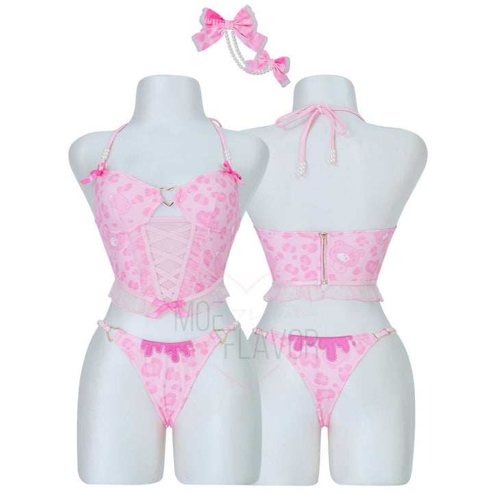 Vday Gloomy Bear Gyaru Corset Top and Underwear Lingerie - MOEFLAVOR - Waifu Inspired Fashion and Lingerie Store