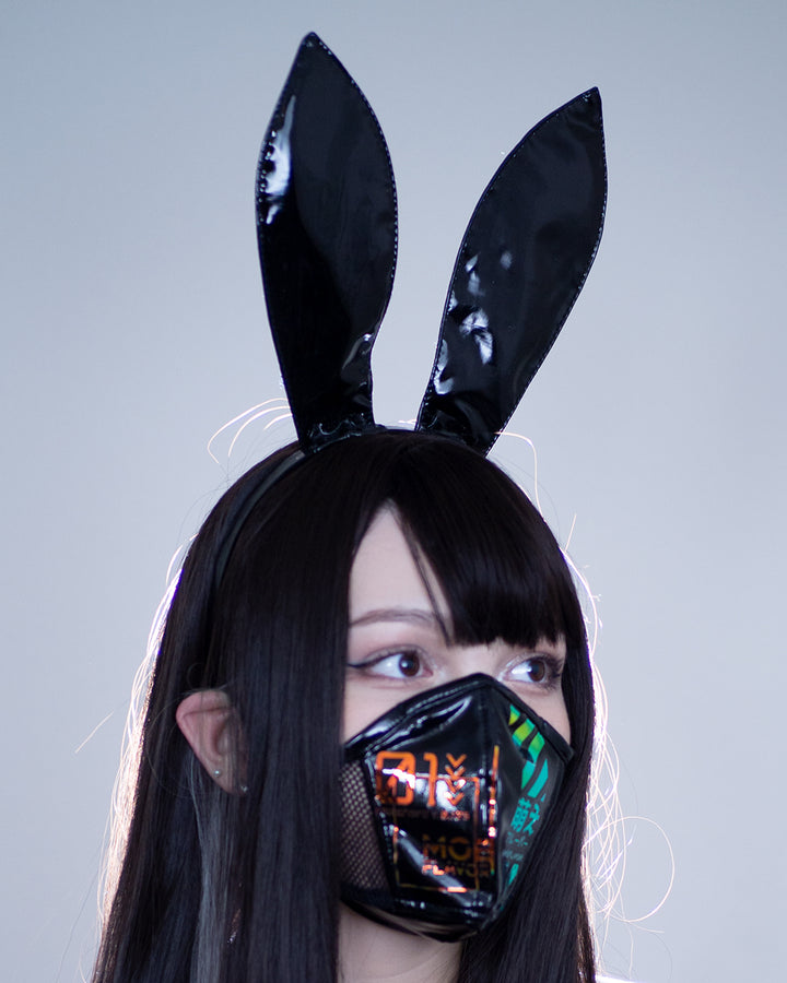 cyber-bunny-cyberpunk-mask-white-black-holographic-5 Black MOEFLAVOR - Waifu Inspired Fashion and Lingerie Store