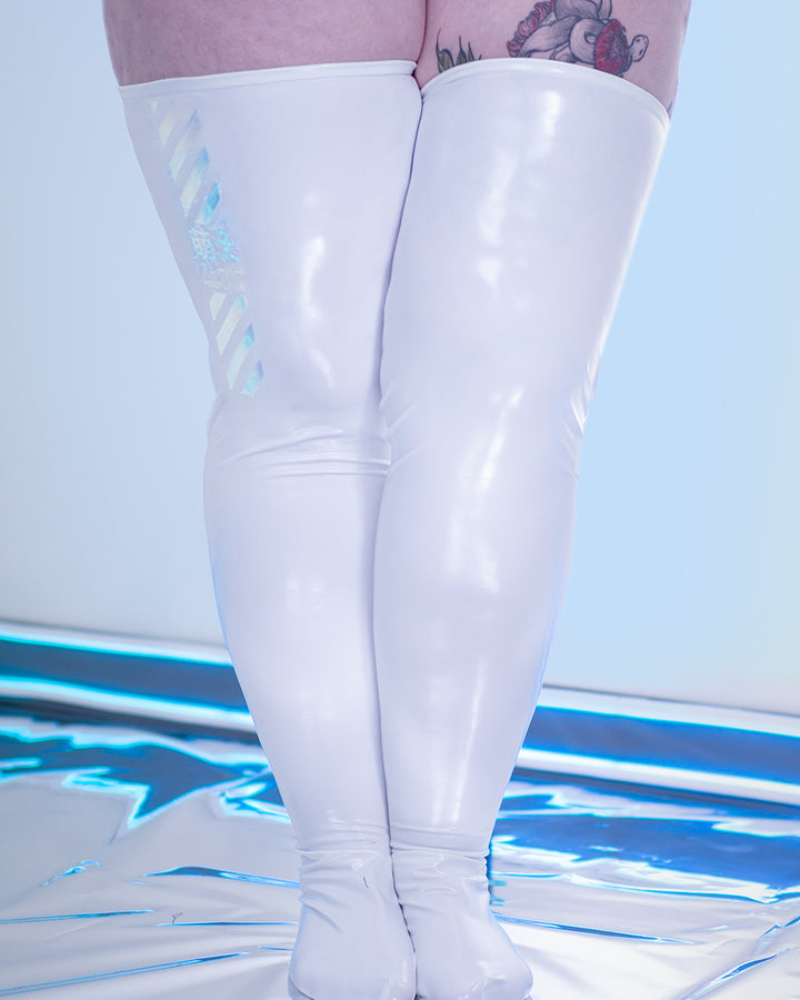 cyberpunk-bunny-white-thigh-high-stockings-vinyl-holographic-11 MOEFLAVOR - Waifu Inspired Fashion and Lingerie Store